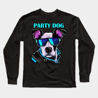 Party Dog Synthwave Retro Long Sleeve T-Shirt